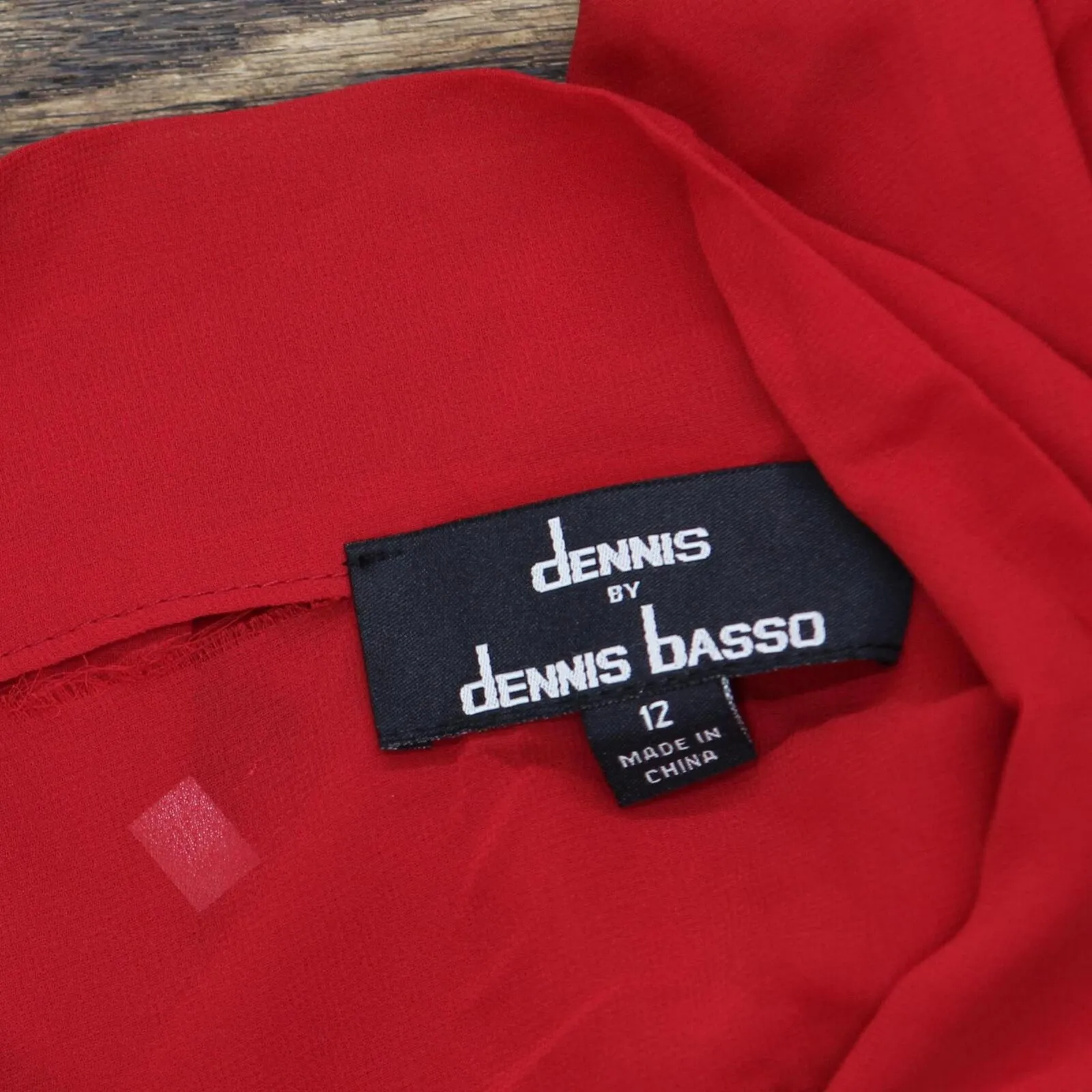 Dennis by Dennis Basso Long Sleeve Semi Sheer Blouse Pleated Front Ties Red 12