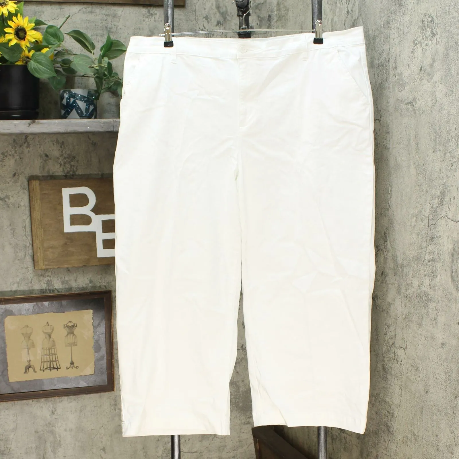 DG2 by Diane Gilman Stretch Twill Wide Leg Chino Pants Ivory Plus 22W
