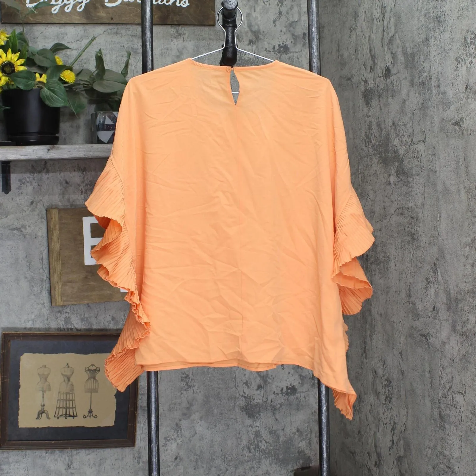 DG2 by Diane Gilman Womens Pleated Poncho Blouse Shirt Top Orange M