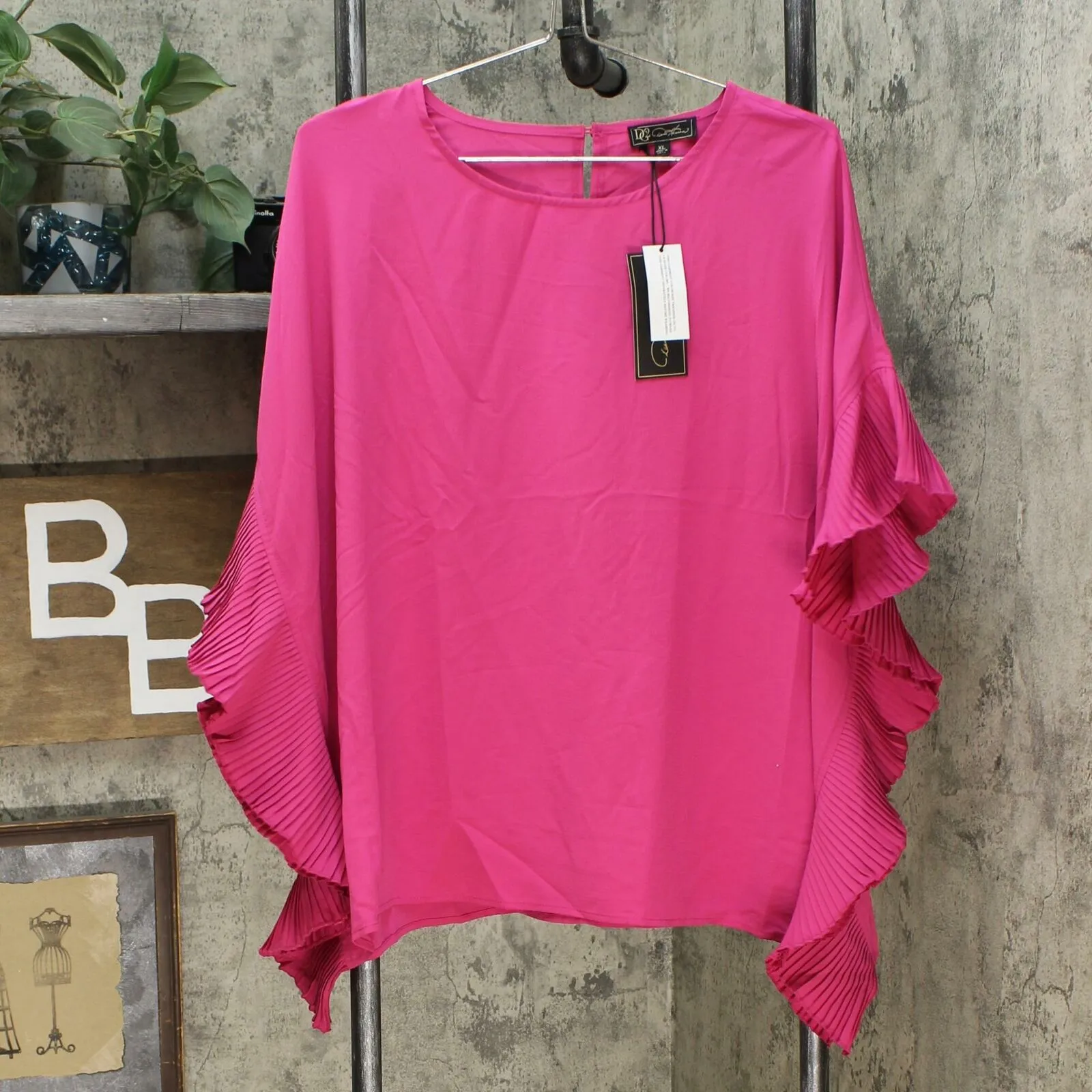 DG2 by Diane Gilman Women's Side Pleated Pullover Poncho Blouse