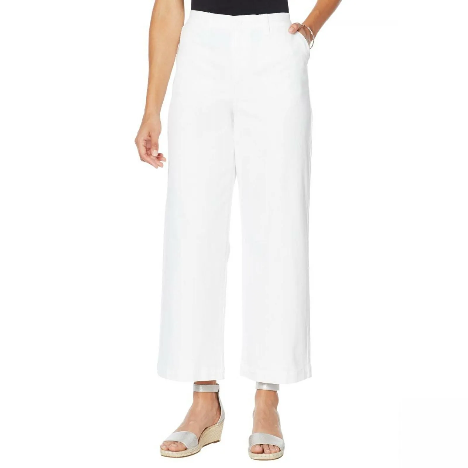 DG2 by Diane Gilman Women's Stretch Twill Wide Leg Chino Pants Ivory 8