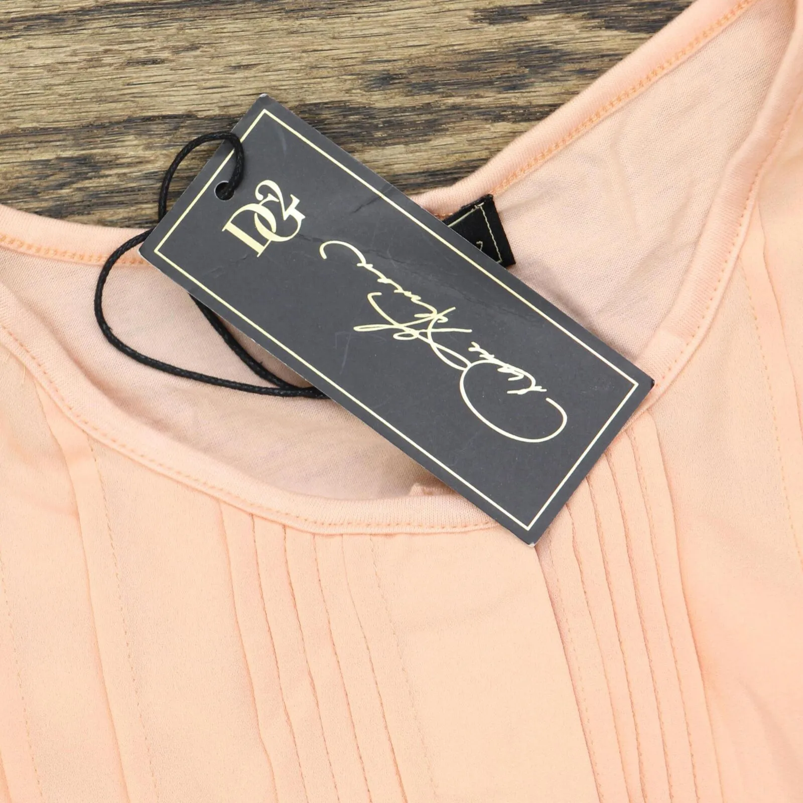 Dg2 Womens Pleated Mixed Media Sleeveless Shirt Top Peach Pink Orange L