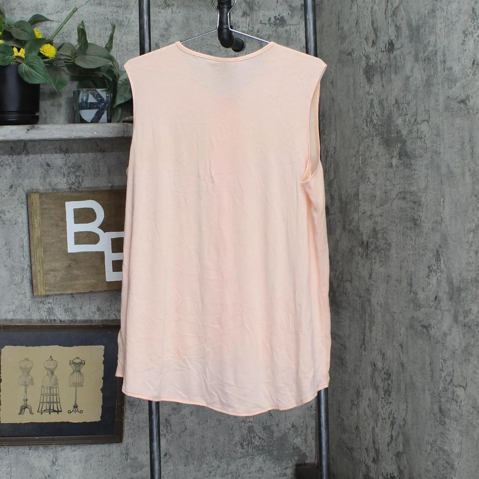 Dg2 Womens Pleated Mixed Media Sleeveless Shirt Top Peach Pink Orange L