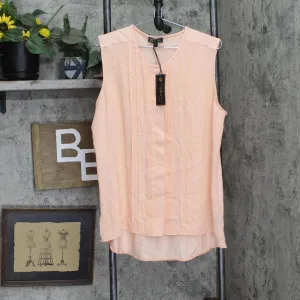 Dg2 Womens Pleated Mixed Media Sleeveless Shirt Top Peach Pink Orange L