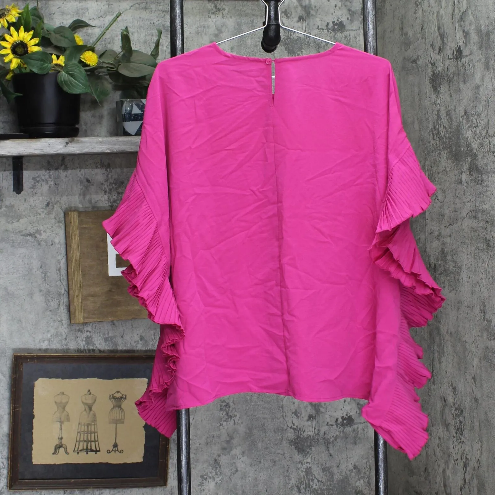DG2 Womens Pleated Poncho Blouse Shirt Top 697478 Magenta Pink L