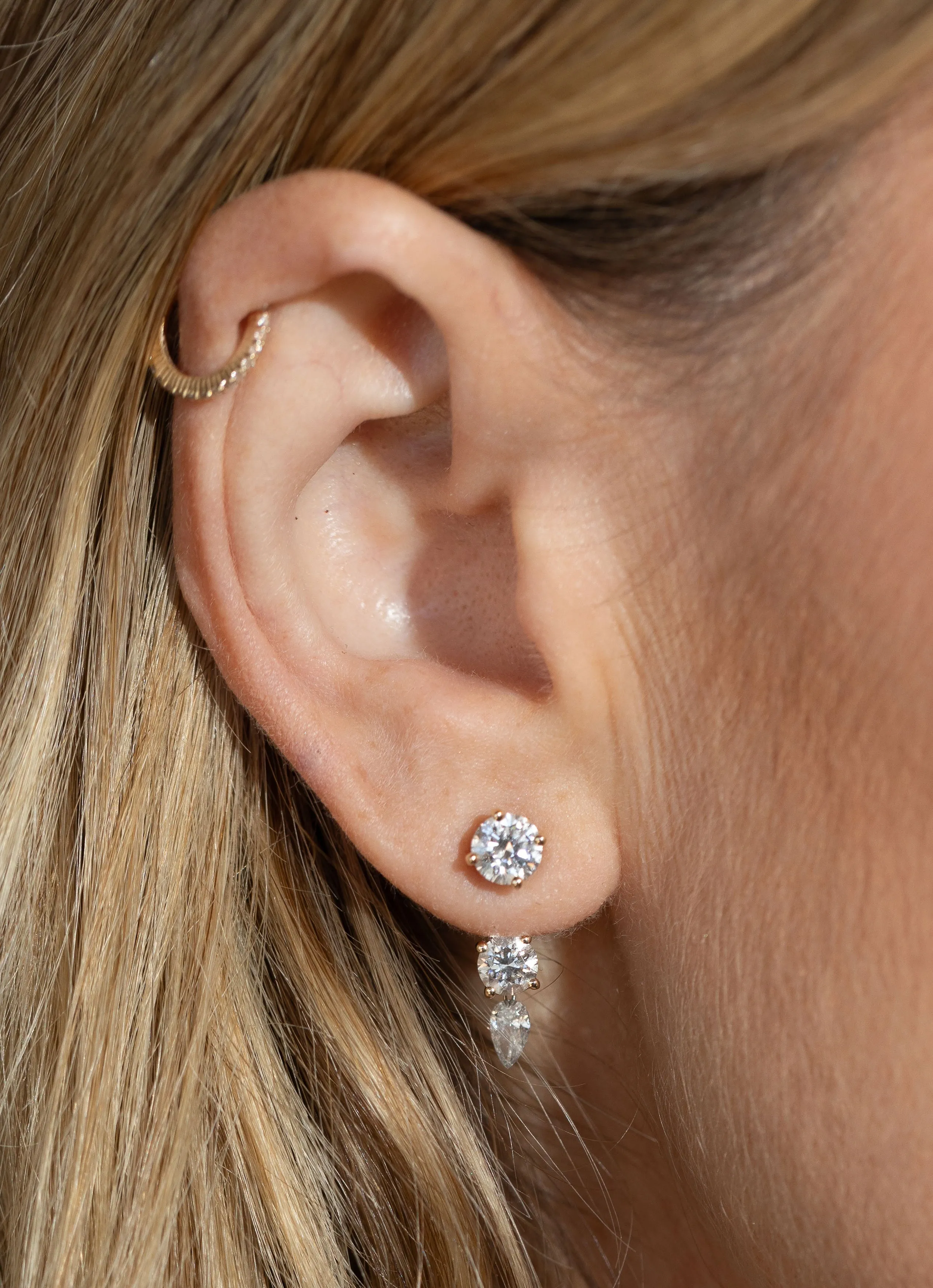 Diamond Earring Jacket with Hanging Pear Charm