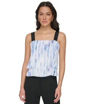 DKNY Womens Tiered Chiffon Square Neck Top P32AVM21