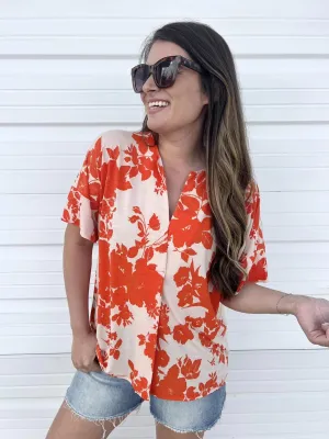 DOORBUSTER: Pleated V-Neck Blouse - Orange by Sew In Love (Ships in 2-3 Weeks)