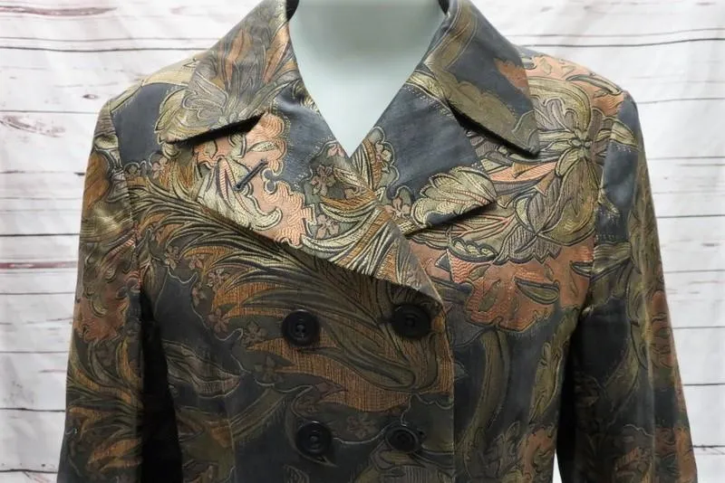Dries Van Noten Metallic Jacquard Double Breasted Jacket Charcoal/Gold Size 42