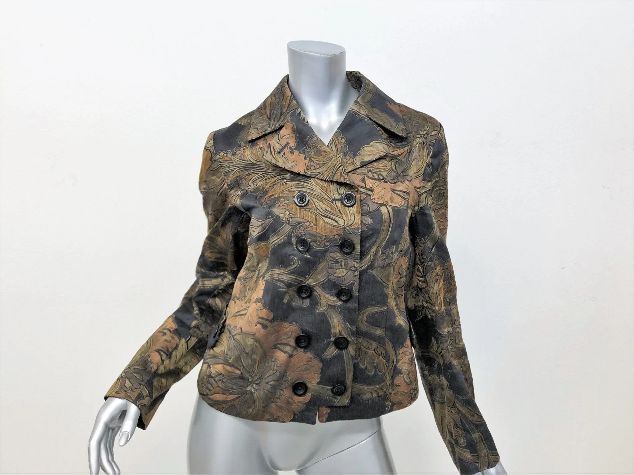 Dries Van Noten Metallic Jacquard Double Breasted Jacket Charcoal/Gold Size 42