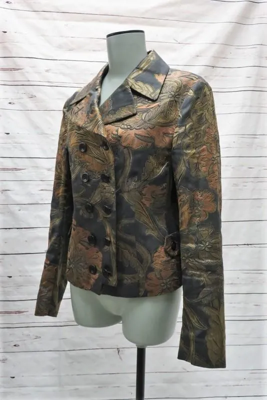 Dries Van Noten Metallic Jacquard Double Breasted Jacket Charcoal/Gold Size 42