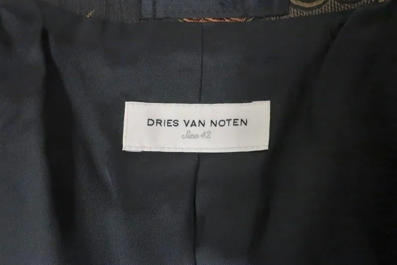 Dries Van Noten Metallic Jacquard Double Breasted Jacket Charcoal/Gold Size 42