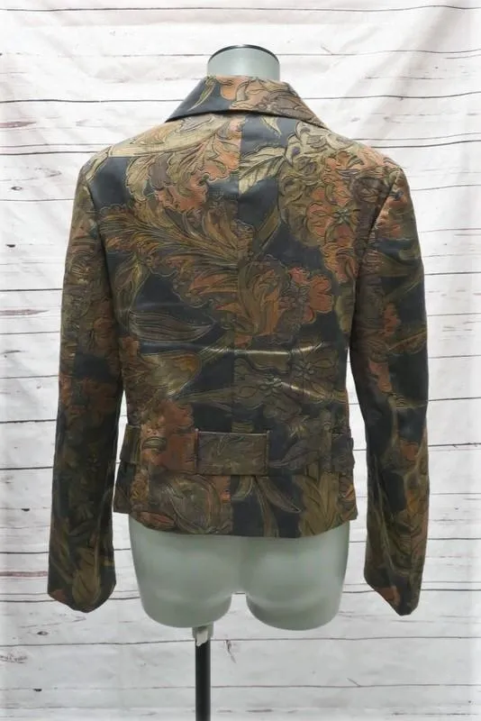 Dries Van Noten Metallic Jacquard Double Breasted Jacket Charcoal/Gold Size 42