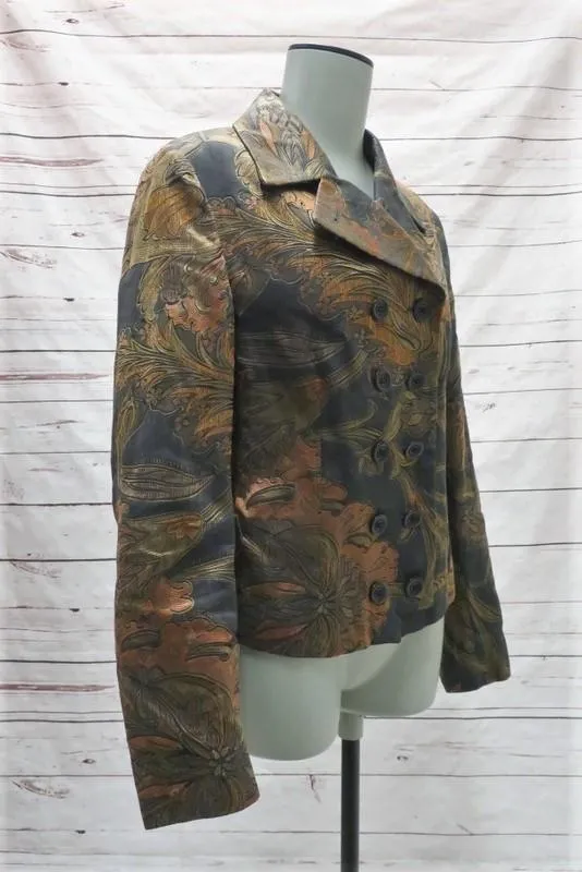 Dries Van Noten Metallic Jacquard Double Breasted Jacket Charcoal/Gold Size 42