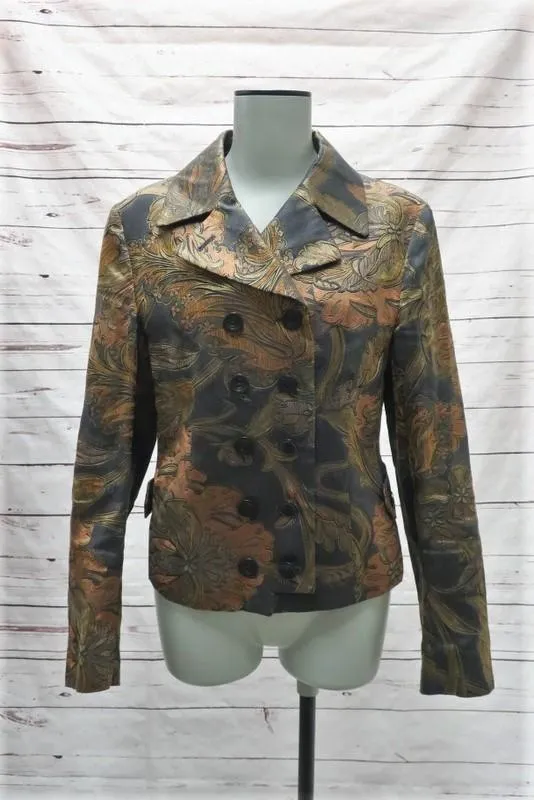 Dries Van Noten Metallic Jacquard Double Breasted Jacket Charcoal/Gold Size 42