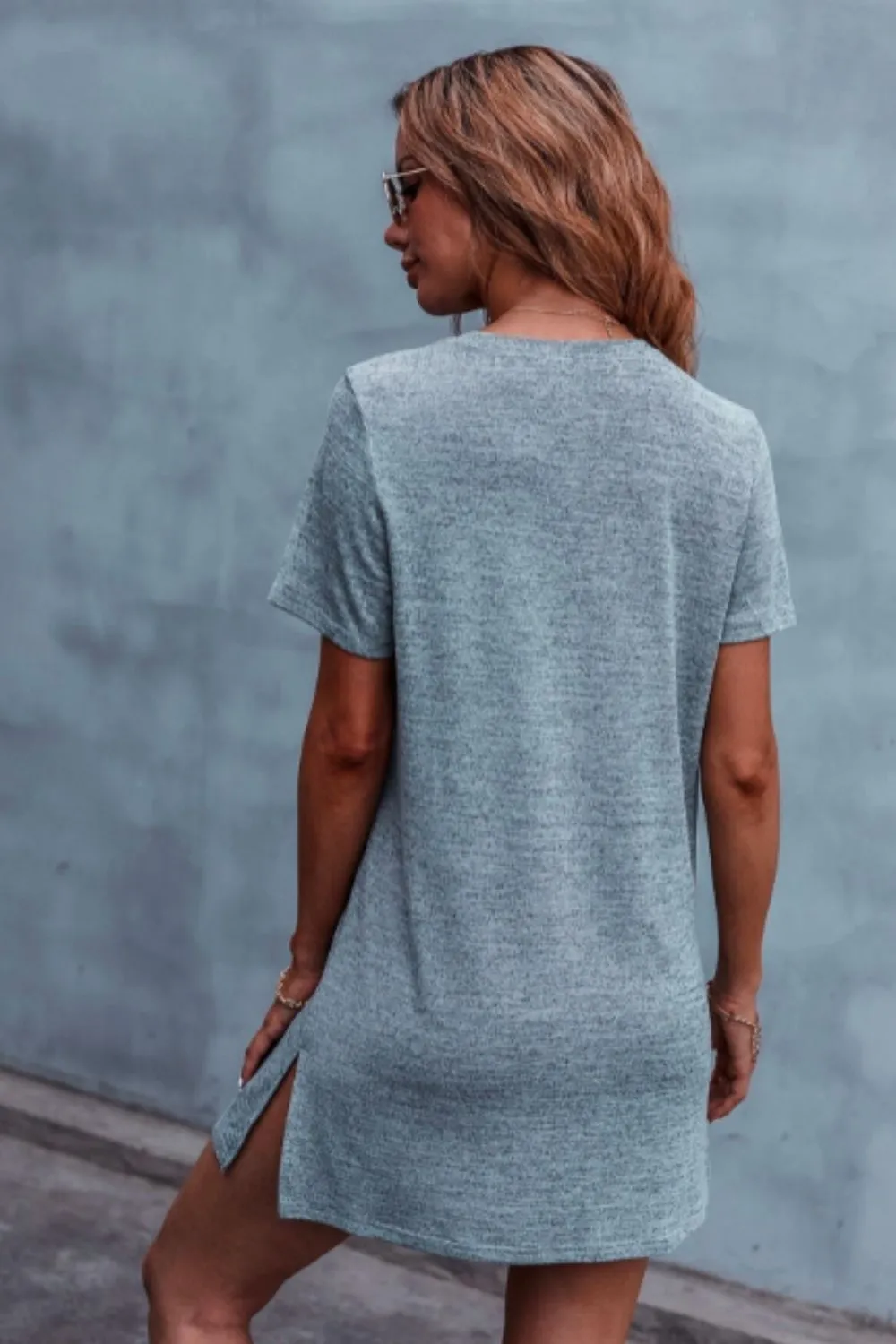 Dual Pocket Slit Hem Tee Dress