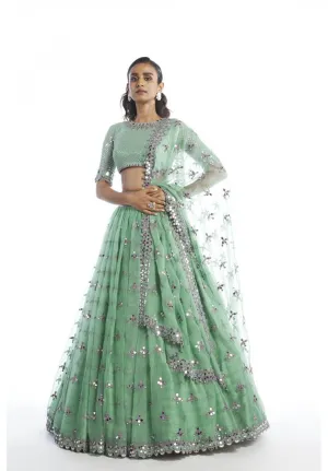 Dull Mint Knife Pleated Lehenga Set
