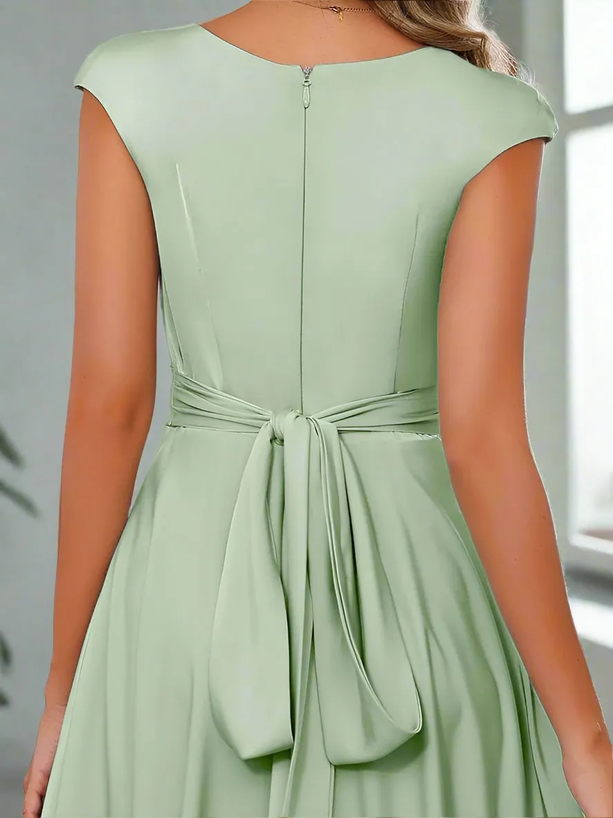 Dusty Sage A-Line Round Neck Simple Ankle Length Mother of The Bride Dresses