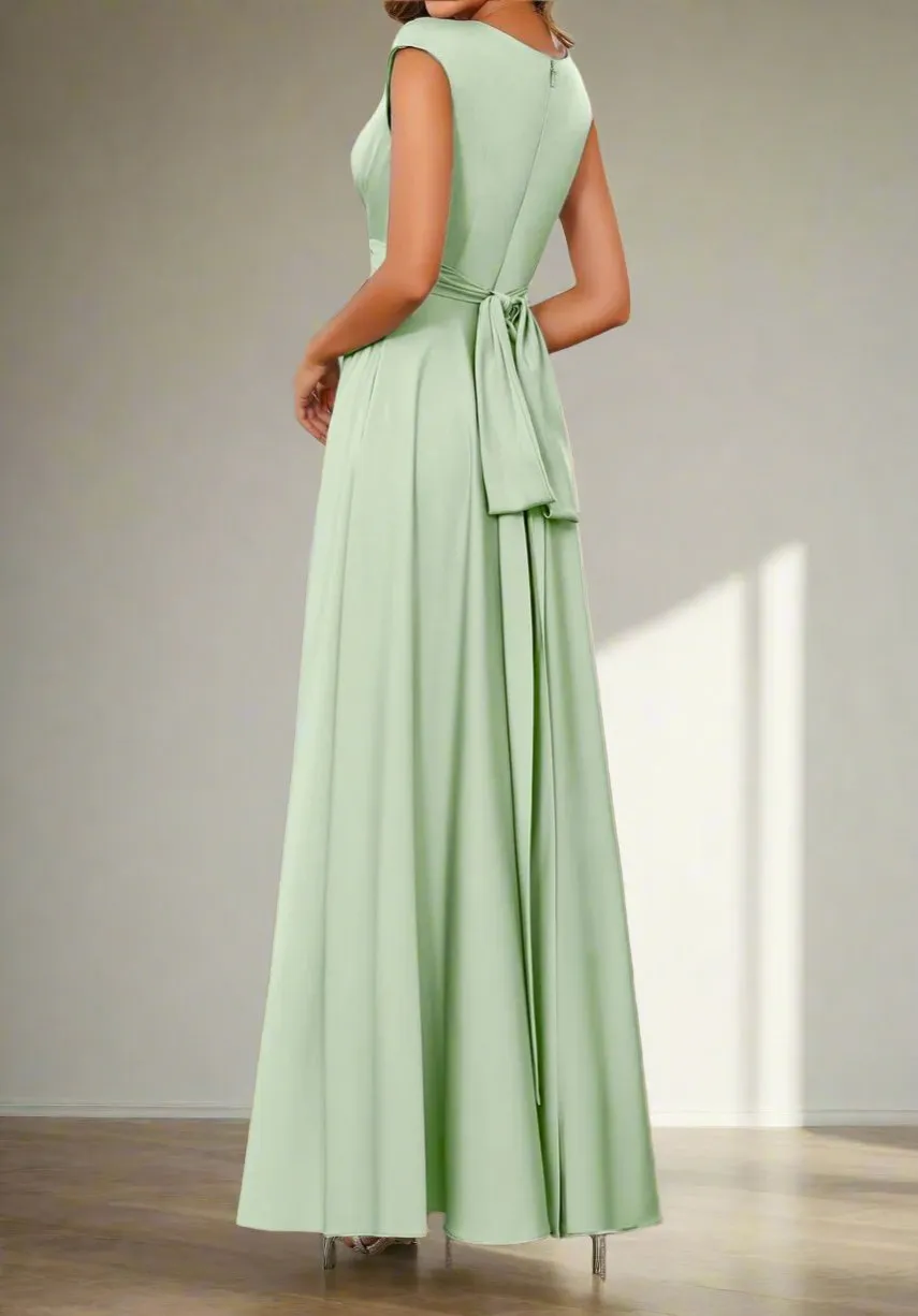 Dusty Sage A-Line Round Neck Simple Ankle Length Mother of The Bride Dresses