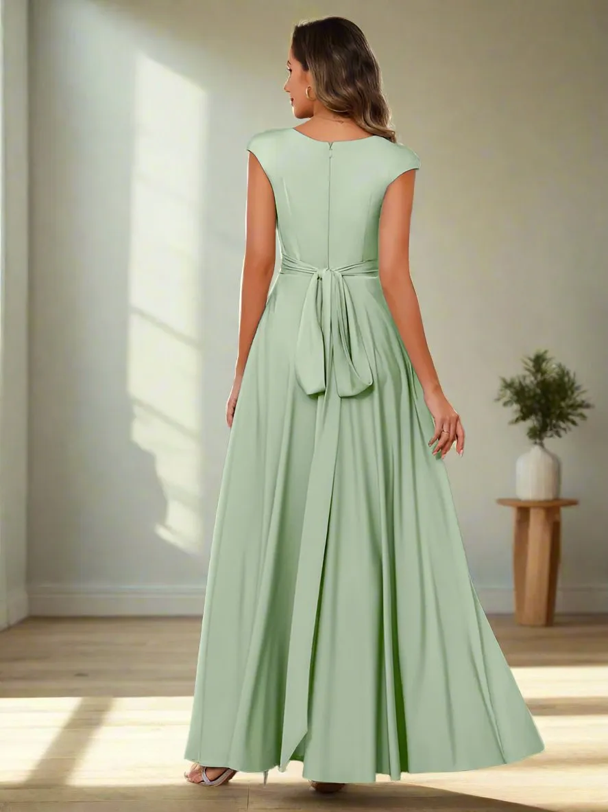 Dusty Sage A-Line Round Neck Simple Ankle Length Mother of The Bride Dresses