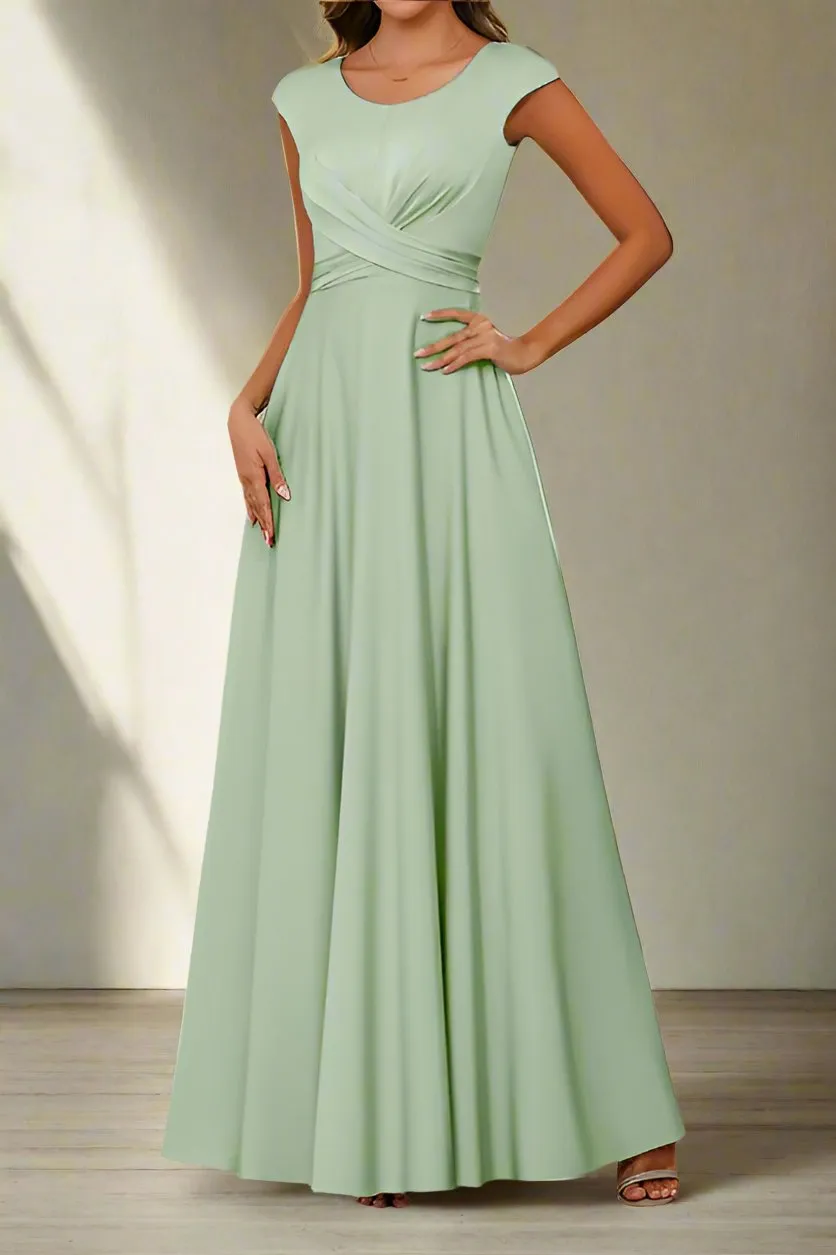 Dusty Sage A-Line Round Neck Simple Ankle Length Mother of The Bride Dresses