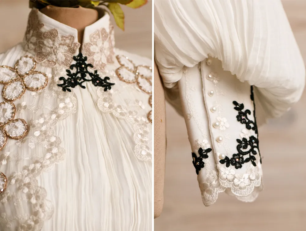 Edwardian beige hand-pleated cotton Edith Cushing Crimson Peak shirt