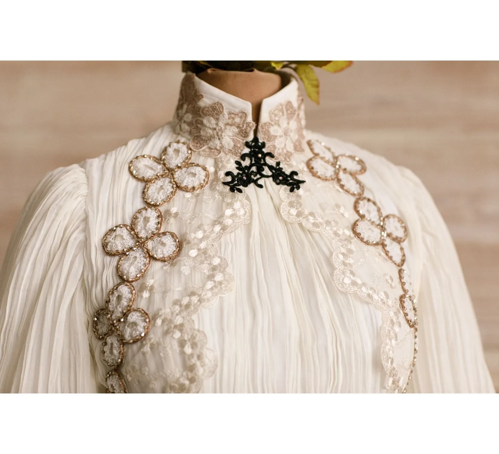 Edwardian beige hand-pleated cotton Edith Cushing Crimson Peak shirt