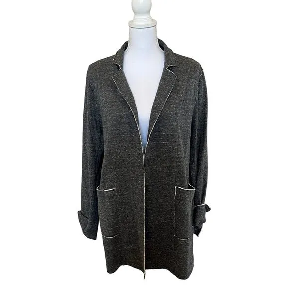 Eileen Fisher Jacket Blazer Size M Grey Organic Cotton Sweatshirt Seams Stretch