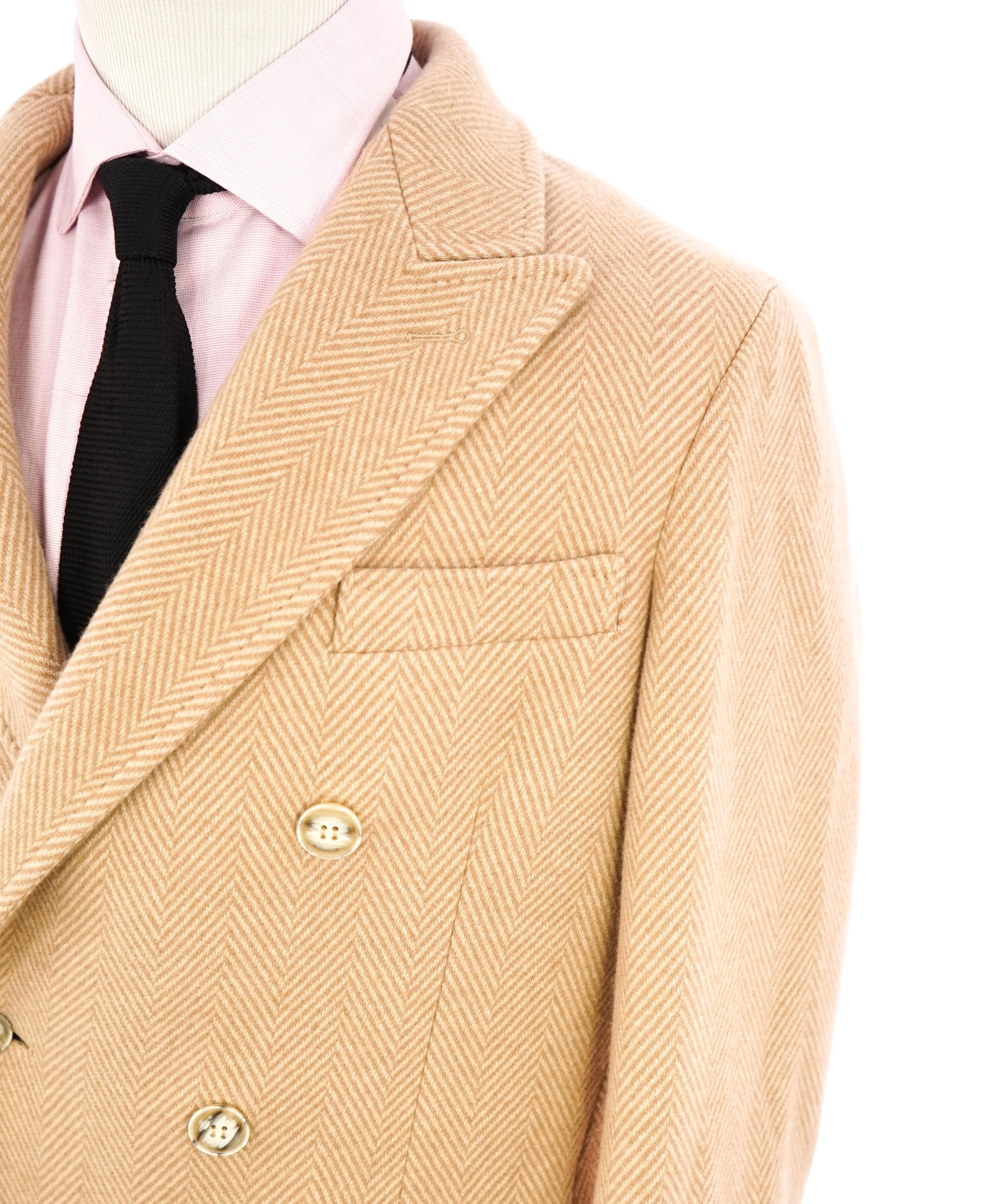 ELEVENTY - "PALTINUM" CASHMERE Herringbone Double Breasted Overcoat - 40