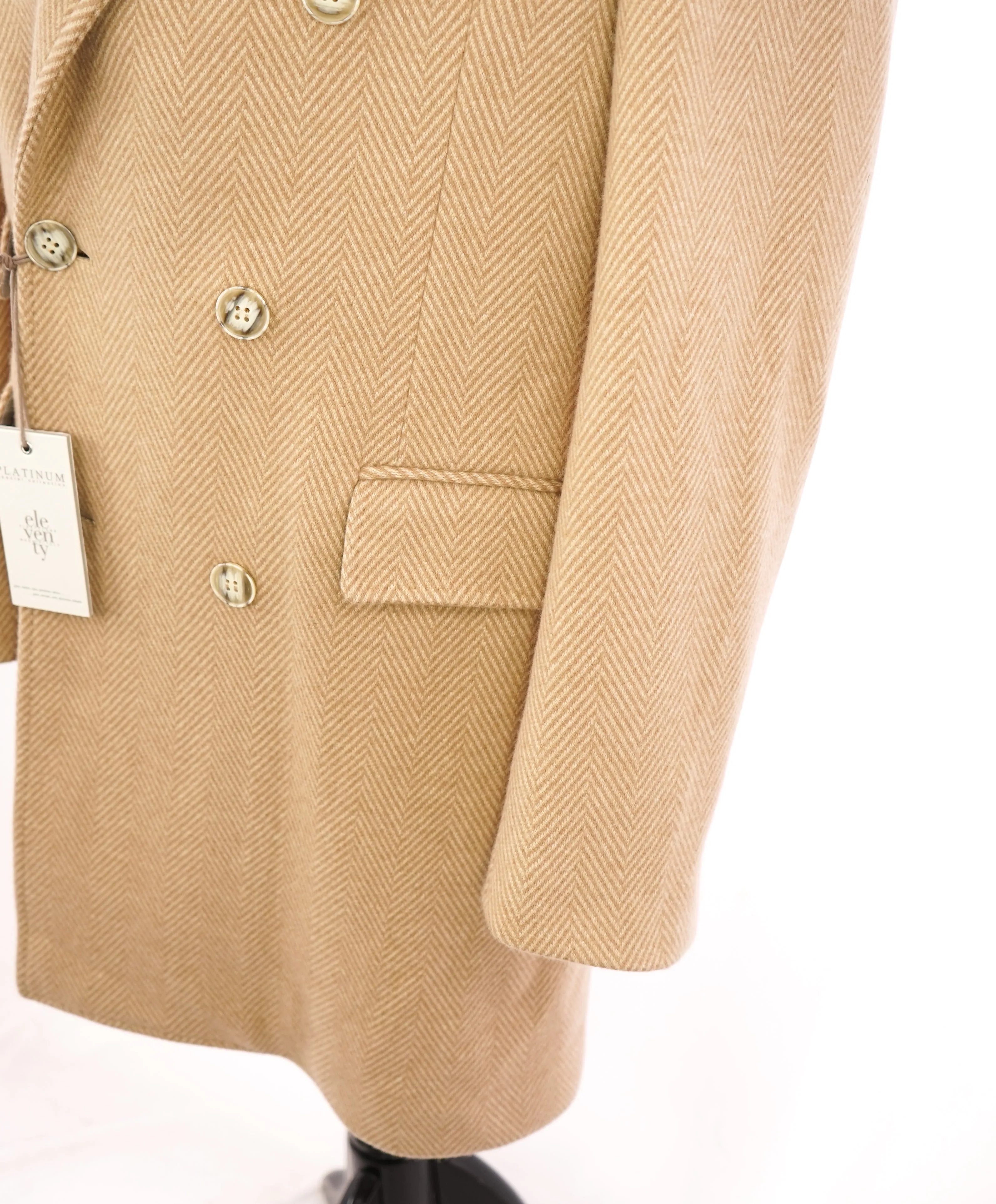 ELEVENTY - "PALTINUM" CASHMERE Herringbone Double Breasted Overcoat - 40
