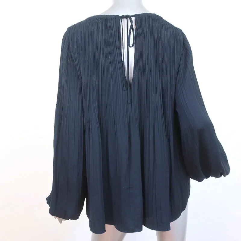 Elizabeth and James Pleated Blouse Grove Navy Size Medium Long Sleeve Top