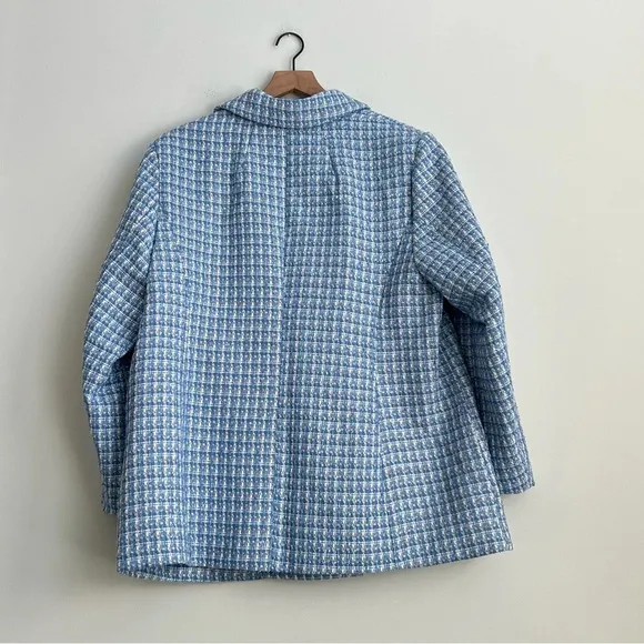 ELOQUII Women's Plus Size 20 Blue Plaid Tweed Blazer Double Breasted Jacket Prep