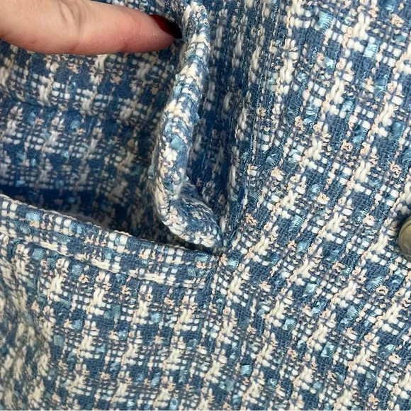 ELOQUII Women's Plus Size 20 Blue Plaid Tweed Blazer Double Breasted Jacket Prep