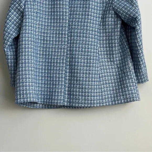 ELOQUII Women's Plus Size 20 Blue Plaid Tweed Blazer Double Breasted Jacket Prep