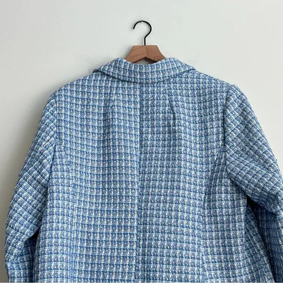 ELOQUII Women's Plus Size 20 Blue Plaid Tweed Blazer Double Breasted Jacket Prep