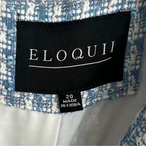 ELOQUII Women's Plus Size 20 Blue Plaid Tweed Blazer Double Breasted Jacket Prep