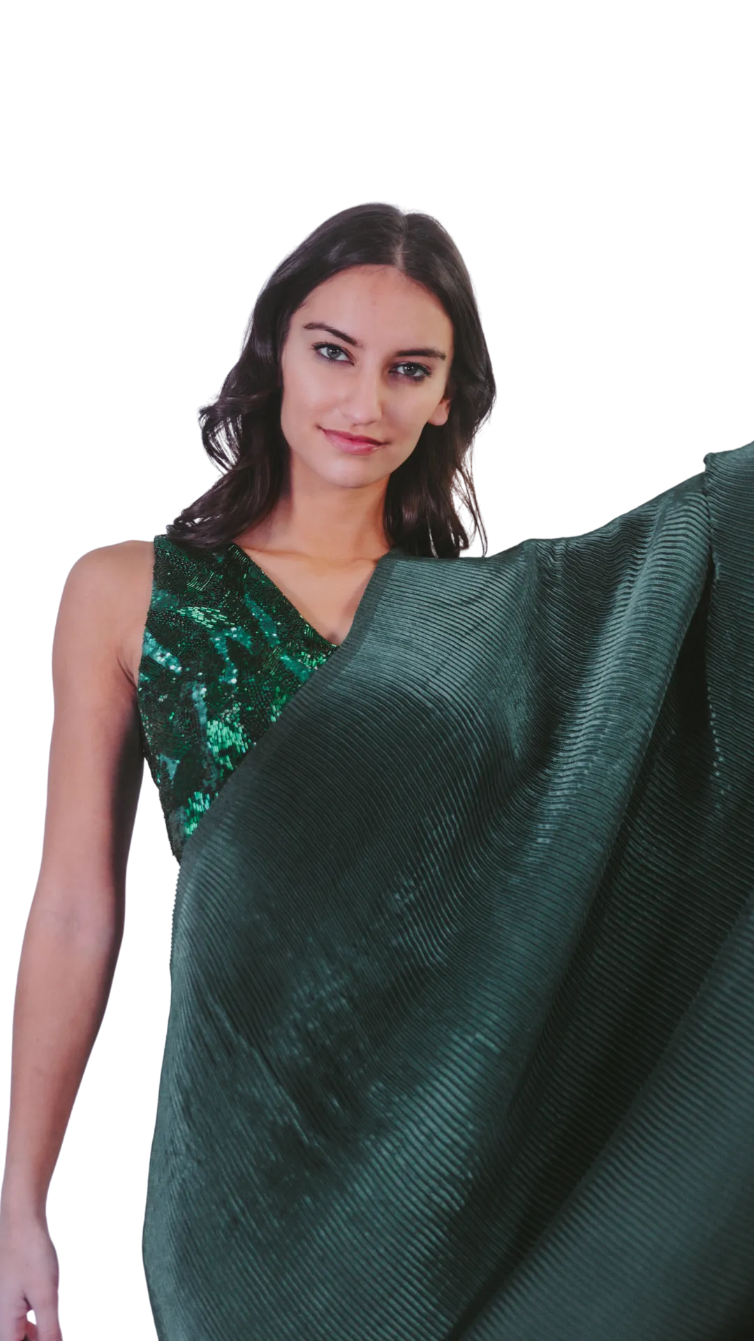 Emerald Green Embellished Pre-Pleated Sari