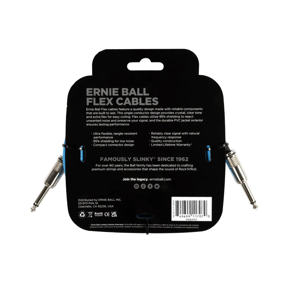 Ernie Ball Flex Instrument Cable Straight/Straight 10ft - Blue
