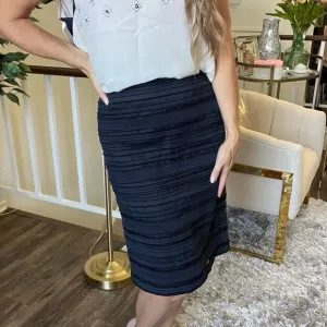 Escada Knee Length Navy Blue Straight Fully Lined Pencil Vintage Skirt Size XXL