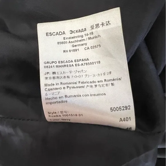 Escada Knee Length Navy Blue Straight Fully Lined Pencil Vintage Skirt Size XXL