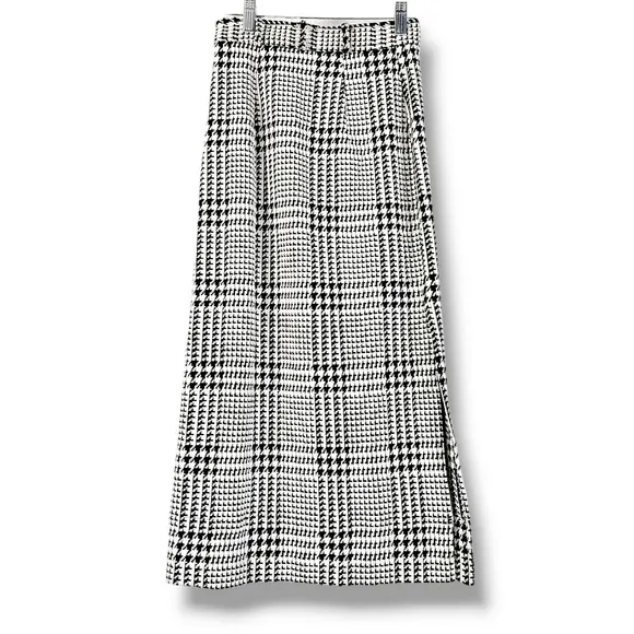 EUC Free People Off Duty Houndstooth Midi Straight Skirt Sz. 0 White Black