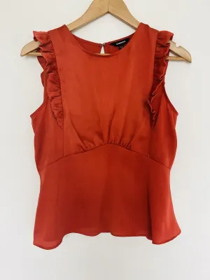 EXPRESS Ruffled Blouse Sz M Rust Color Cropped Zip Open Back