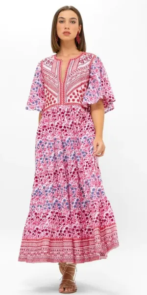 Flirty V-Neck Maxi in Mendoza Coral Red