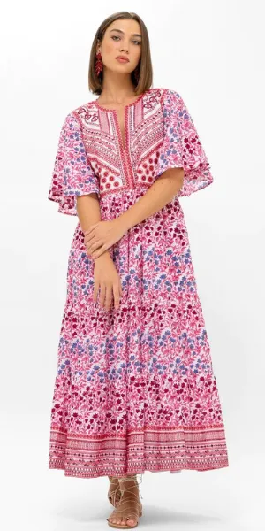 Flirty V-Neck Maxi in Mendoza Coral Red