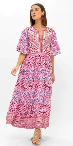 Flirty V-Neck Maxi in Mendoza Coral Red