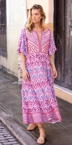 Flirty V-Neck Maxi in Mendoza Coral Red