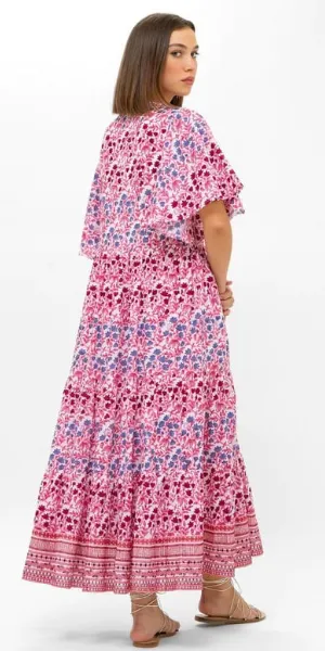 Flirty V-Neck Maxi in Mendoza Coral Red