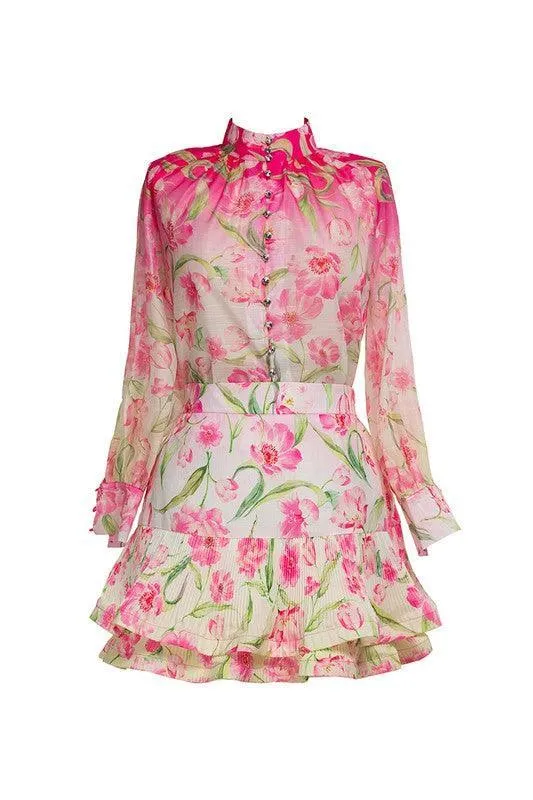 FLORAL 2 PC SKIRT AND BLOUSE SET