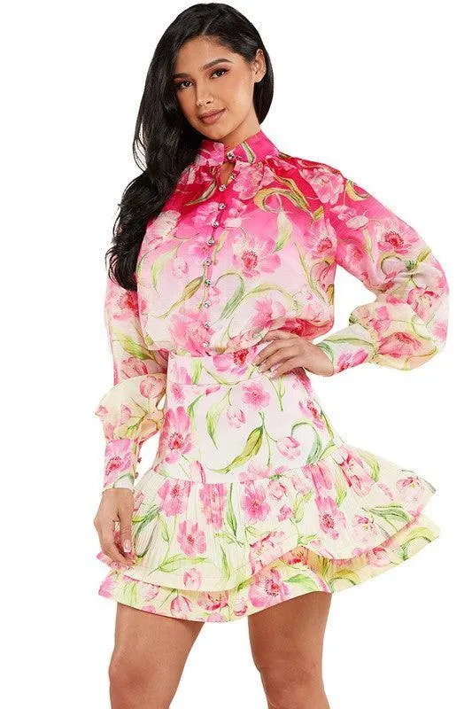 FLORAL 2 PC SKIRT AND BLOUSE SET