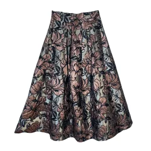 Floral Brocade Midi Skirt in Bronze and Black